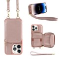 For iPhone 14 Pro Multifunctional Zipper Wallet RFID Phone Leather Case(Rose Gold)