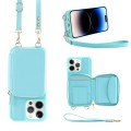 For iPhone 14 Pro Multifunctional Zipper Wallet RFID Phone Leather Case(Mint Green)