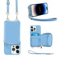 For iPhone 14 Pro Multifunctional Zipper Wallet RFID Phone Leather Case(Sky Blue)