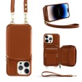 For iPhone 14 Pro Max Multifunctional Zipper Wallet RFID Phone Leather Case(Brown)