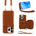 For iPhone 15 Pro Multifunctional Zipper Wallet RFID Phone Leather Case(Brown)