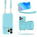 For iPhone 15 Pro Multifunctional Zipper Wallet RFID Phone Leather Case(Mint Green)