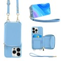 For iPhone 15 Pro Multifunctional Zipper Wallet RFID Phone Leather Case(Sky Blue)