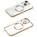 For iPhone 14 MagSafe CD Texture Metal Lens Frame Full Coverage Phone Case(Gold)