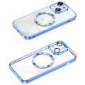 For iPhone 14 MagSafe CD Texture Metal Lens Frame Full Coverage Phone Case(Blue)