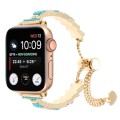 For Apple Watch SE 2023 44mm Shell Beads Chain Bracelet Metal Watch Band(Blue White Gold)