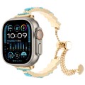 For Apple Watch Ultra 2 49mm Shell Beads Chain Bracelet Metal Watch Band(Blue White Gold)