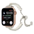 For Apple Watch SE 2022 44mm Shell Beads Chain Bracelet Metal Watch Band(Beige White Silver)