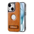 For iPhone 15 Y3 Electroplated Fine Hole Leather Phone Case with Holder(Brown)