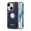 For iPhone 15 Y3 Electroplated Fine Hole Leather Phone Case with Holder(Navy Blue)
