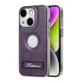 For iPhone 14 Y3 Electroplated Fine Hole Leather Phone Case with Holder(Dark Purple)