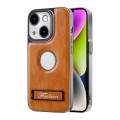 For iPhone 14 Y3 Electroplated Fine Hole Leather Phone Case with Holder(Brown)
