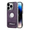 For iPhone 14 Pro Max Y3 Electroplated Fine Hole Leather Phone Case with Holder(Dark Purple)