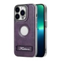 For iPhone 13 Pro Max Y3 Electroplated Fine Hole Leather Phone Case with Holder(Dark Purple)