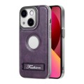 For iPhone 13 Y3 Electroplated Fine Hole Leather Phone Case with Holder(Dark Purple)