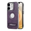 For iPhone 12 Y3 Electroplated Fine Hole Leather Phone Case with Holder(Dark Purple)