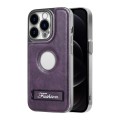 For iPhone 12 Pro Max Y3 Electroplated Fine Hole Leather Phone Case with Holder(Dark Purple)