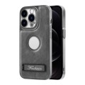 For iPhone 12 Pro Max Y3 Electroplated Fine Hole Leather Phone Case with Holder(Grey)