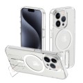 For iPhone 15 Pro Shockproof Terminator MagSafe Phone Case with Holder(Glitter White)