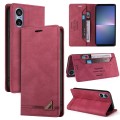For Sony Xperia 5 V Skin Feel Anti-theft Brush Horizontal Flip Leather Case with Holder(Wine Red)