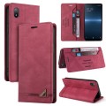 For Sony Xperia Ace III Skin Feel Anti-theft Brush Horizontal Flip Leather Case with Holder(Wine Red