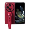 For OnePlus Open Leather Texture Phone Case with Wrist Strap(Red)