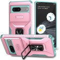 For Google Pixel 7 5G Sliding Camshield Holder Phone Case(Pink + Grey Green)