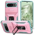 For Google Pixel 8 Sliding Camshield Holder Phone Case(Pink + Grey Green)