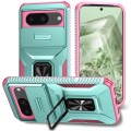 For Google Pixel 8 Sliding Camshield Holder Phone Case(Grey Green + Pink)