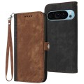 For Google Pixel 9 Side Buckle Double Fold Hand Strap Leather Phone Case(Brown)