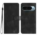 For Google Pixel 9 Heart Pattern Skin Feel Leather Phone Case(Black)