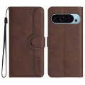 For Google Pixel 9 Heart Pattern Skin Feel Leather Phone Case(Brown)