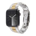 For Apple Watch SE 2023 44mm Three-Bead Stainless Steel Watch Band(Silver Gold)