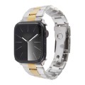 For Apple Watch Series 7 45mm Three-Bead Stainless Steel Watch Band(Silver Gold)