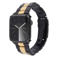 For Apple Watch Series 6 44mm Three-Bead Stainless Steel Watch Band(Black Gold)