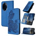 For Honor 100 Pro Datura Flower Embossed Flip Leather Phone Case(Blue)