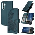 For Samsung Galaxy A35 Datura Flower Embossed Flip Leather Phone Case(Dark Green)