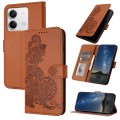 For Xiaomi Redmi Note 13 4G Datura Flower Embossed Flip Leather Phone Case(Brown)