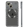 For iPhone 15 Plus Spring Buckle MagSafe Magnetic Metal Aromatherapy Phone Case(Black)
