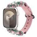For Apple Watch SE 2023 44mm Paracord Genuine Leather Watch Band(Pink Camo)