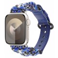For Apple Watch Series 9 45mm Paracord Genuine Leather Watch Band(Blue Camo)