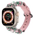 For Apple Watch Ultra 2 49mm Paracord Genuine Leather Watch Band(Pink Camo)