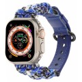 For Apple Watch Ultra 2 49mm Paracord Genuine Leather Watch Band(Blue Camo)