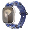 For Apple Watch Series 8 41mm Paracord Genuine Leather Watch Band(Blue Camo)