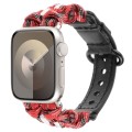 For Apple Watch Series 5 44mm Paracord Genuine Leather Watch Band(Black Red Camo)