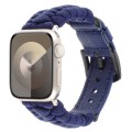 For Apple Watch SE 2023 44mm Plain Paracord Genuine Leather Watch Band(Royal Blue)