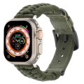 For Apple Watch Ultra 2 49mm Plain Paracord Genuine Leather Watch Band(Army Green)
