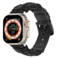 For Apple Watch Ultra 49mm Plain Paracord Genuine Leather Watch Band(Black)