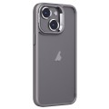 For iPhone 15 Invisible Lens Holder PC + TPU Frosted Phone Case(Gray)