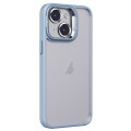 For iPhone 15 Invisible Lens Holder PC + TPU Frosted Phone Case(Blue)